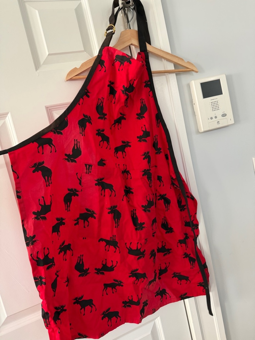 Red Moose Print Apron with Black Trim